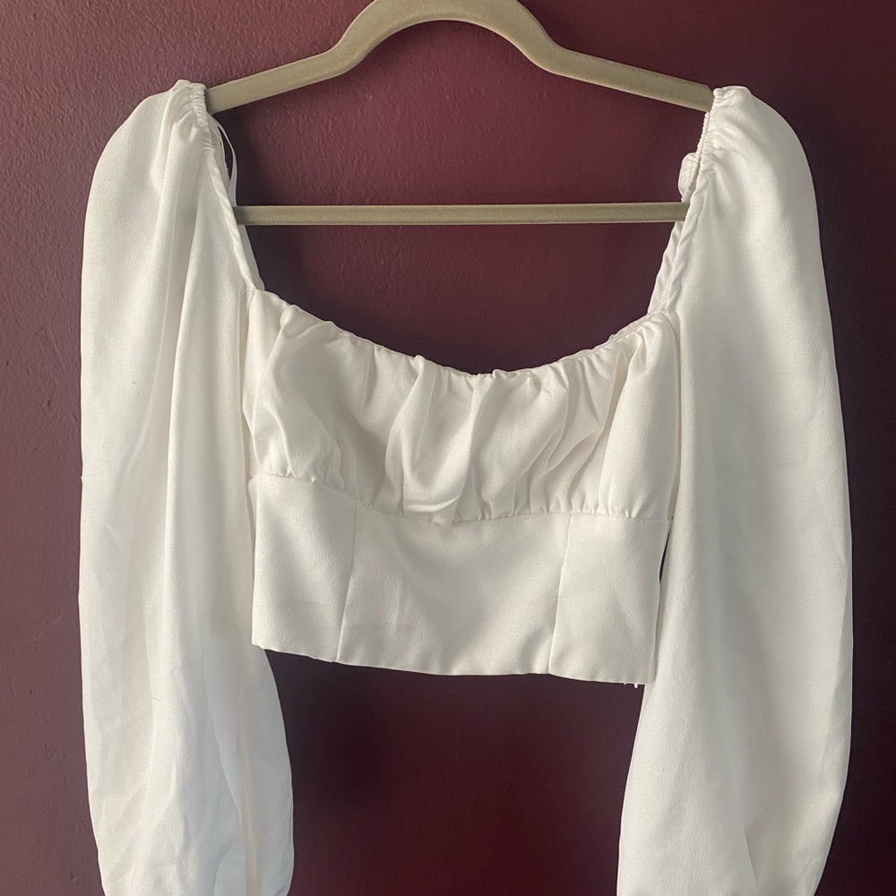 Princess Polly White Ruched Crop Blouse
